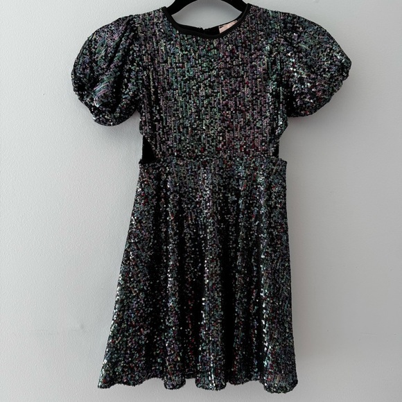Lipsy Other - Lipsy London Girls Sequin Party Dress Puff Sleeve black Iridescent Size7 holiday